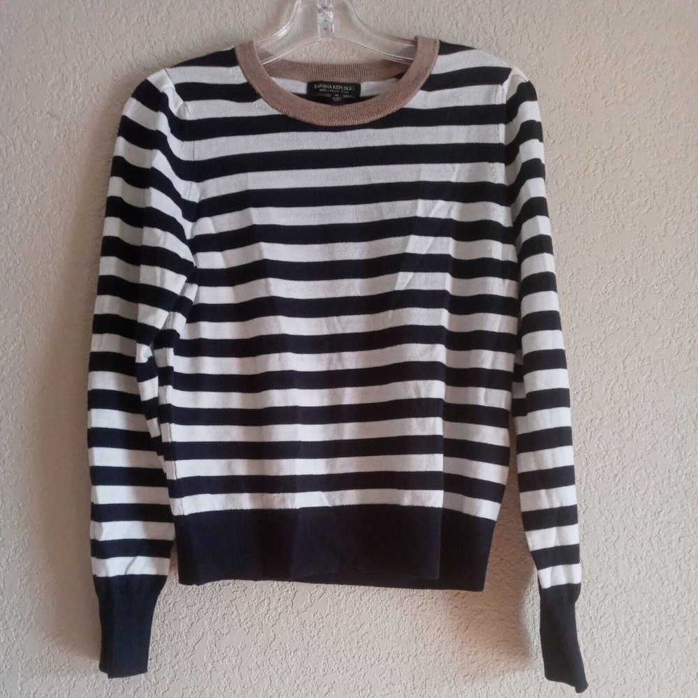 Banana Republic Long Sleeve Stripped Blouse Size Medium 100% Merino Wool